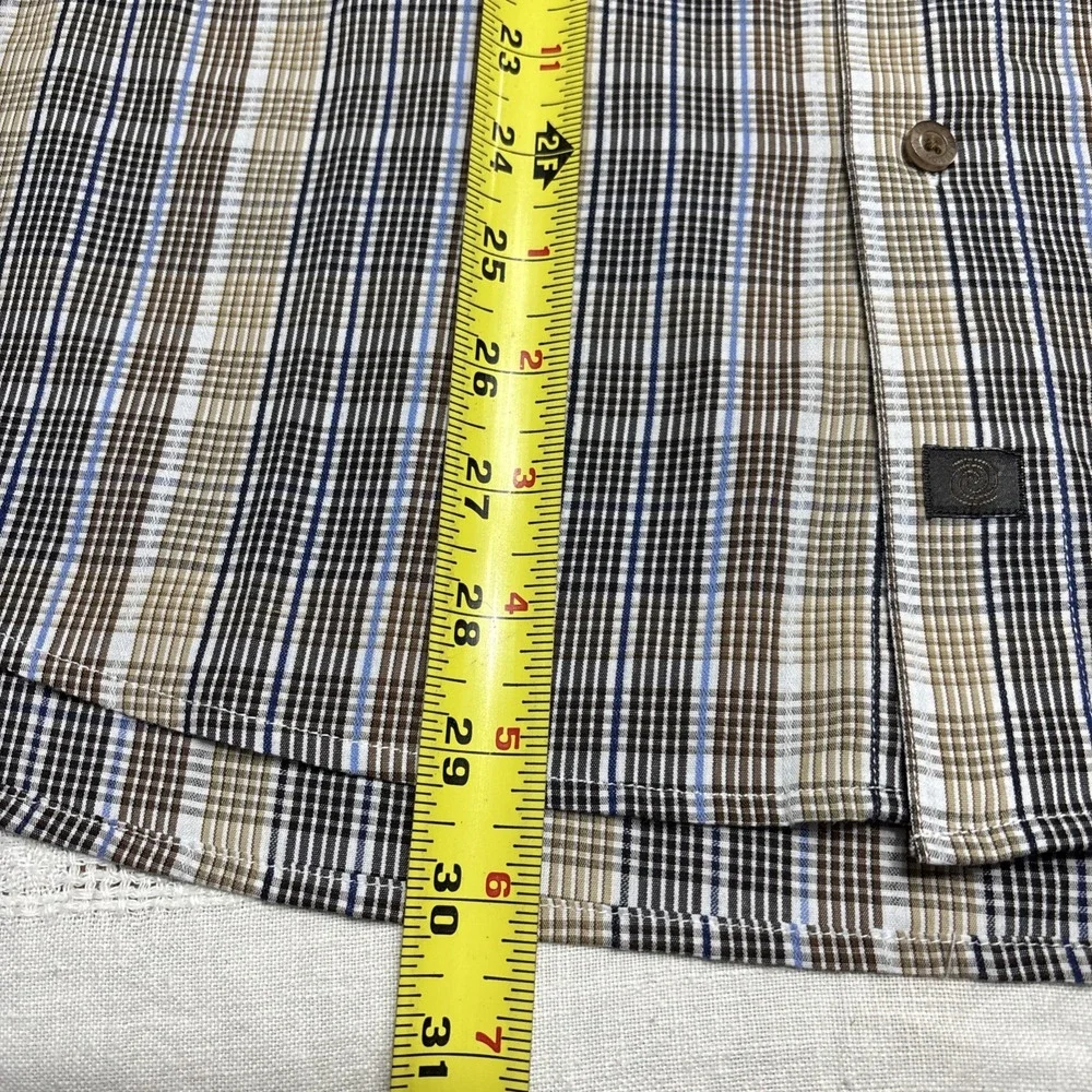 F/X Fusion Shirt Men's‎ Size Medium Plaid Design Blue Brown Tan White Preppy